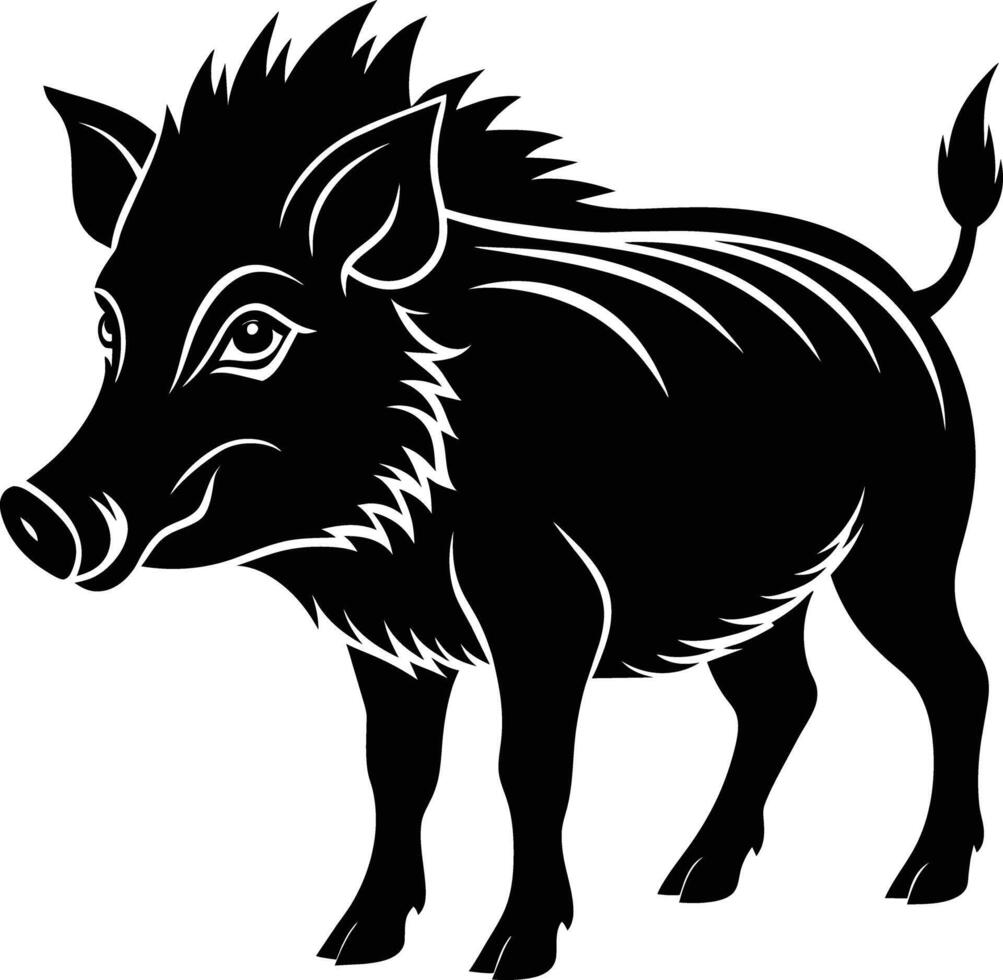 Black and white illustration of a wild boar vector