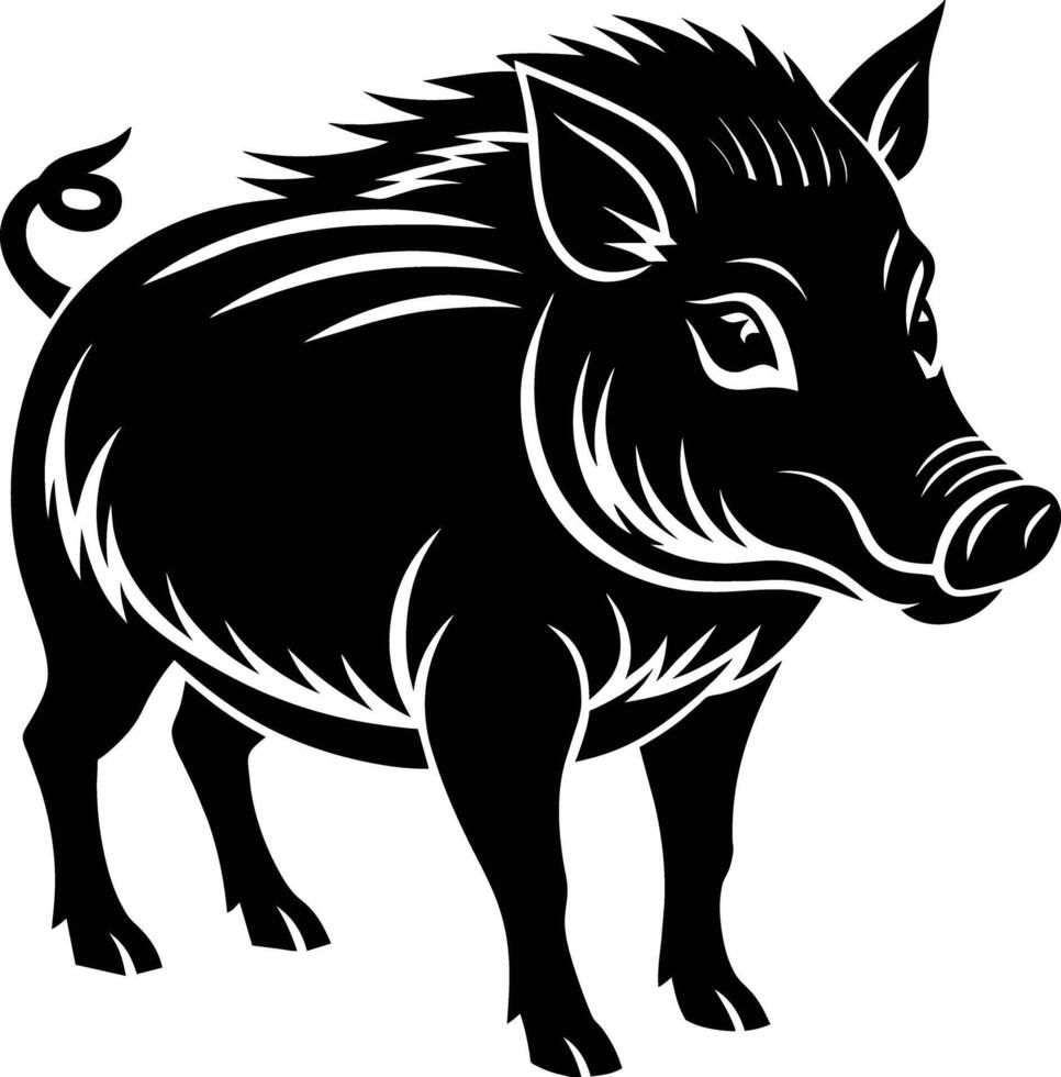 Black and white illustration of a wild boar vector