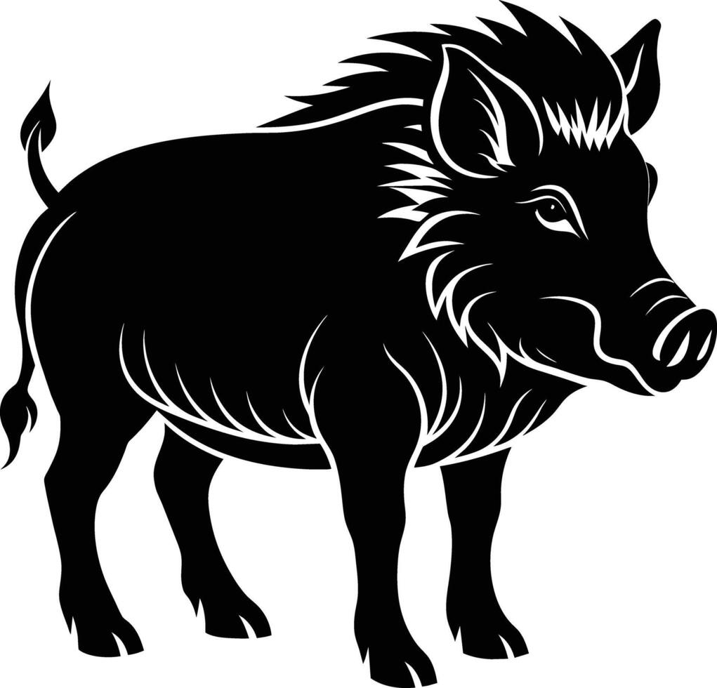 Black and white illustration of a wild boar vector