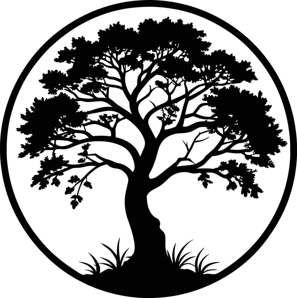 A black silhouette of a circle tree vector