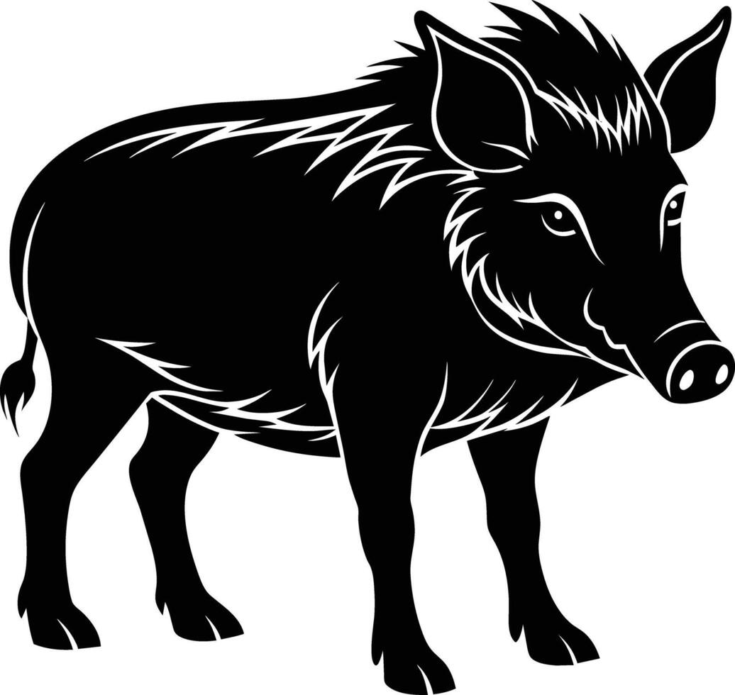 Black and white illustration of a wild boar vector