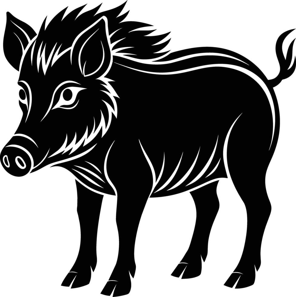 Black and white illustration of a wild boar vector