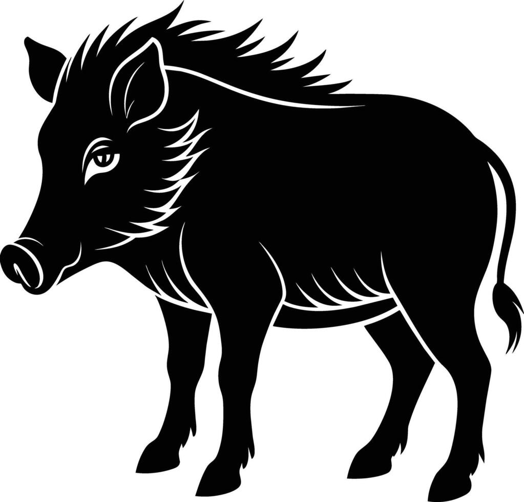 Black and white illustration of a wild boar vector