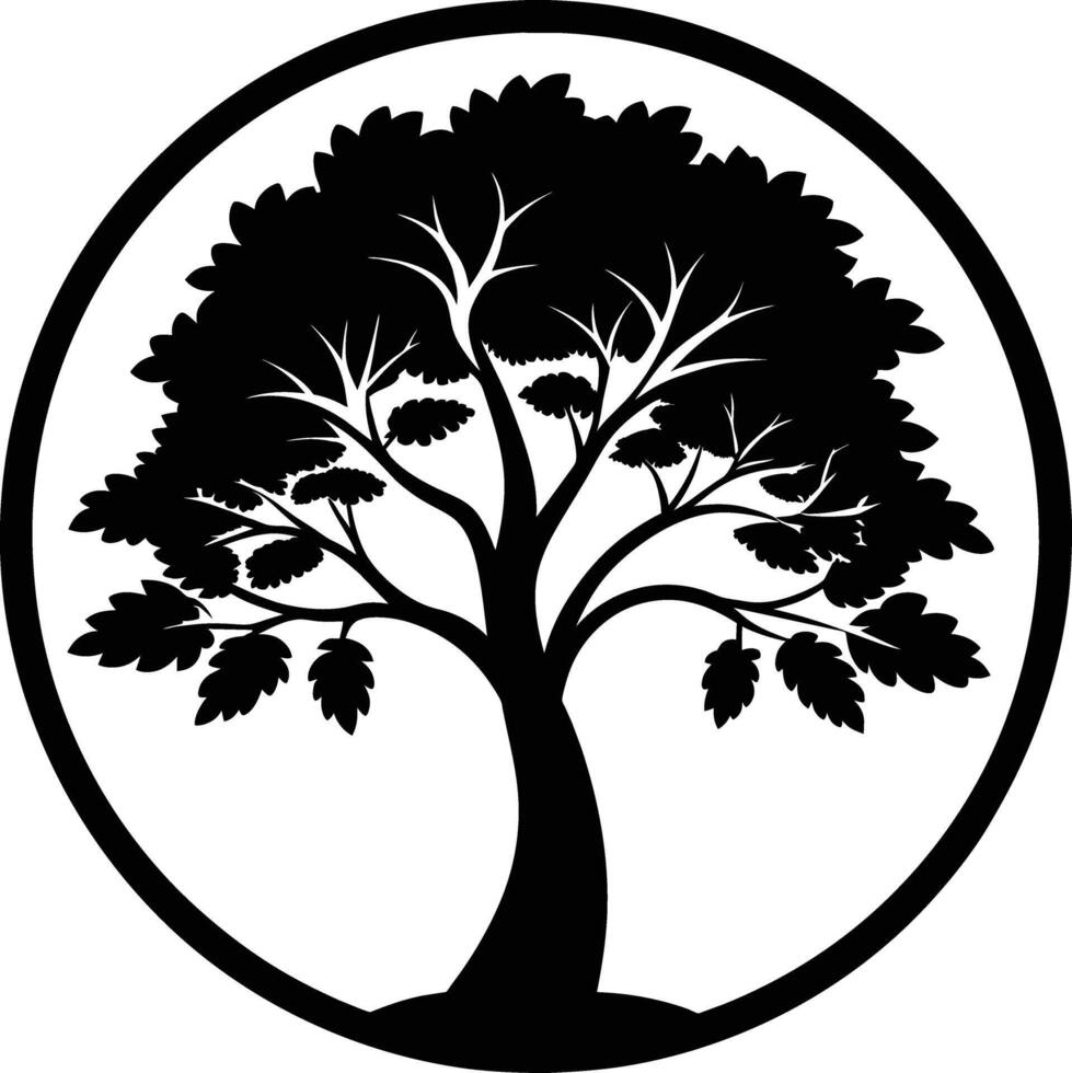 A black silhouette of a circle tree vector