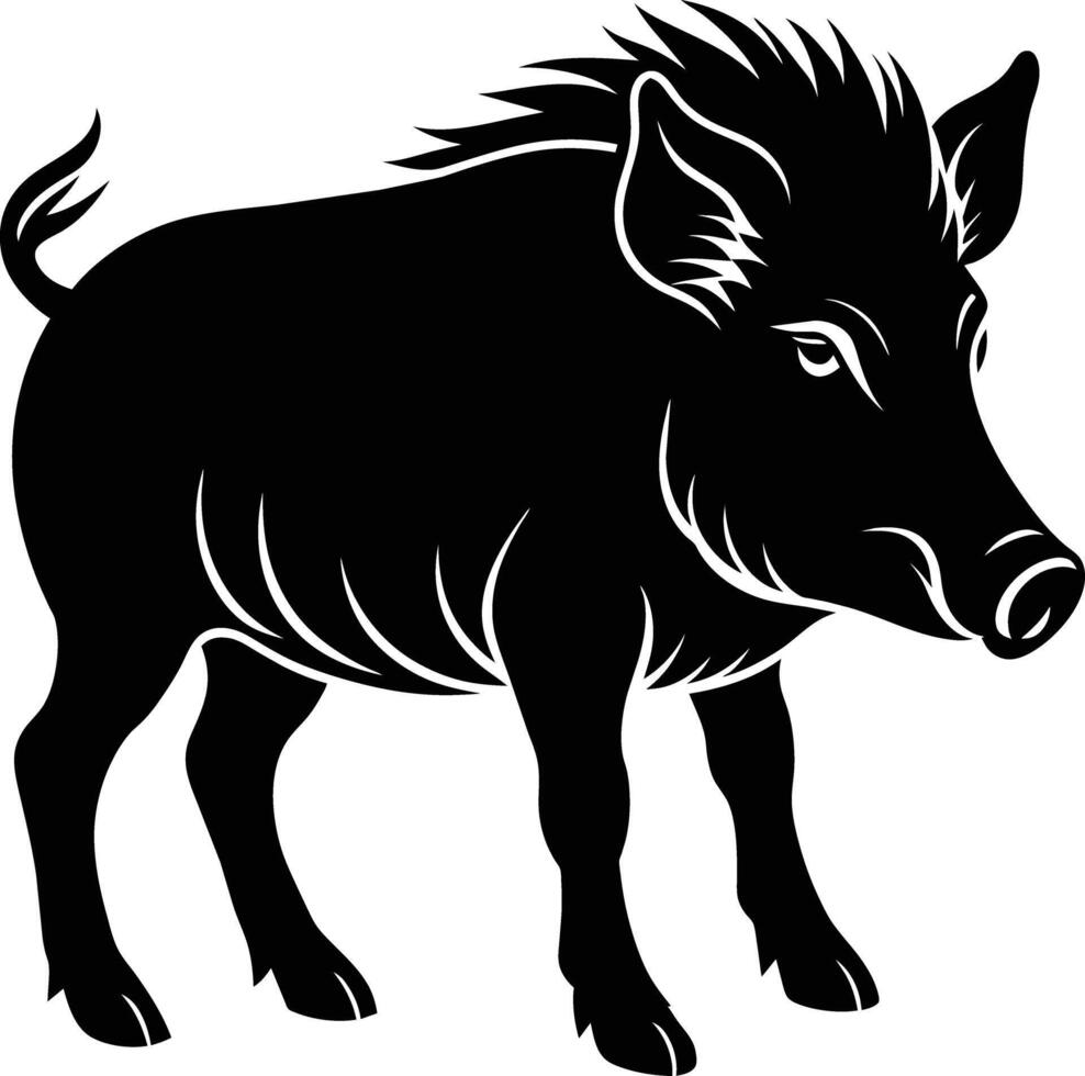 Black and white illustration of a wild boar vector