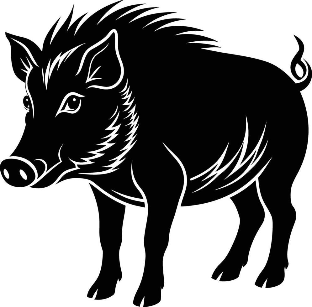 Black and white illustration of a wild boar vector