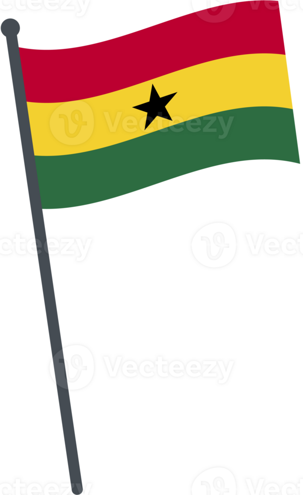 Ghana flag waving on pole. national flag pole transparent. png