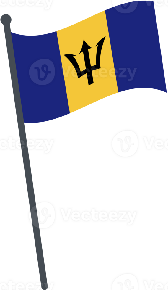 Barbados flag waving on pole. national flag pole transparent. png