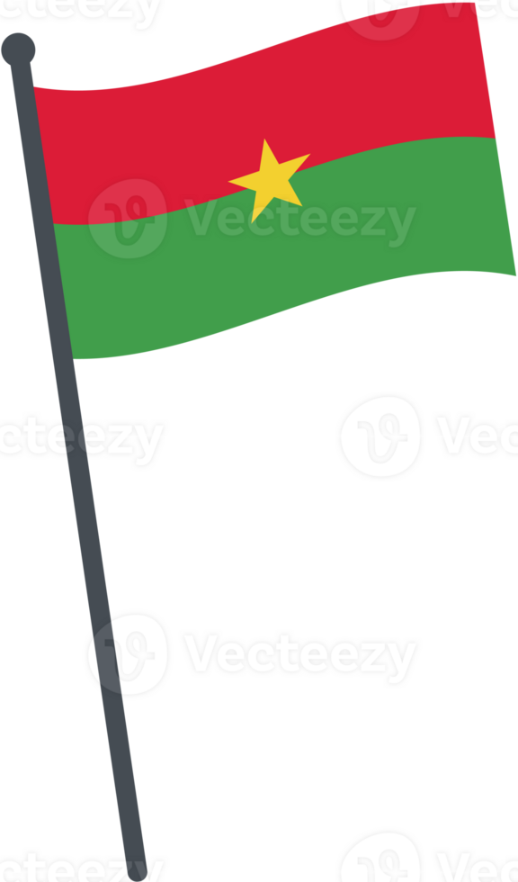 Burkina Faso flag waving on pole. national flag pole transparent. png