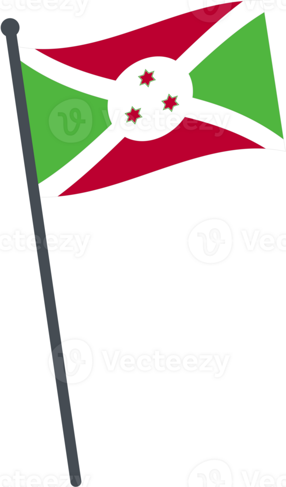 Burundi flag waving on pole. national flag pole transparent. png