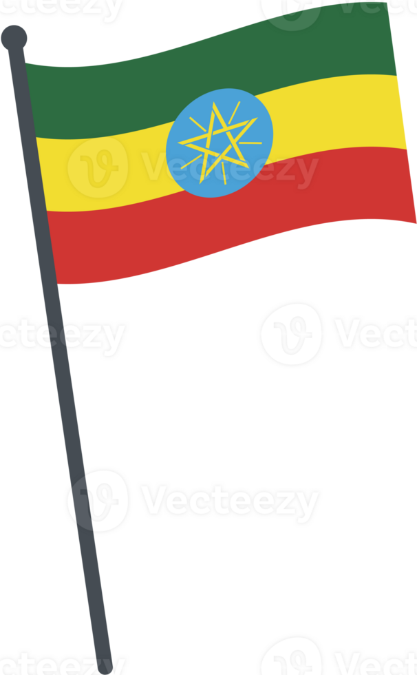 Ethiopia flag waving on pole. national flag pole transparent. png