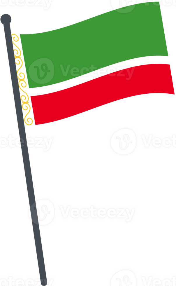 Chechen Republic flag waving on pole. national flag pole transparent. png