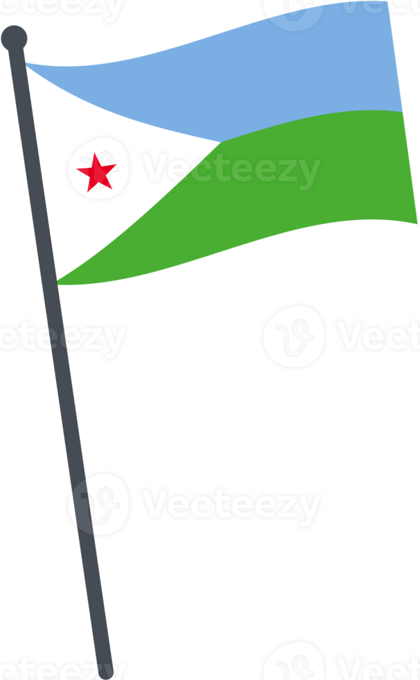 Djibout flag waving on pole. national flag pole transparent. png