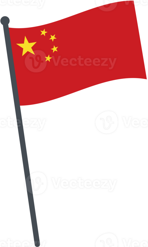 China flag waving on pole. national flag pole transparent. png