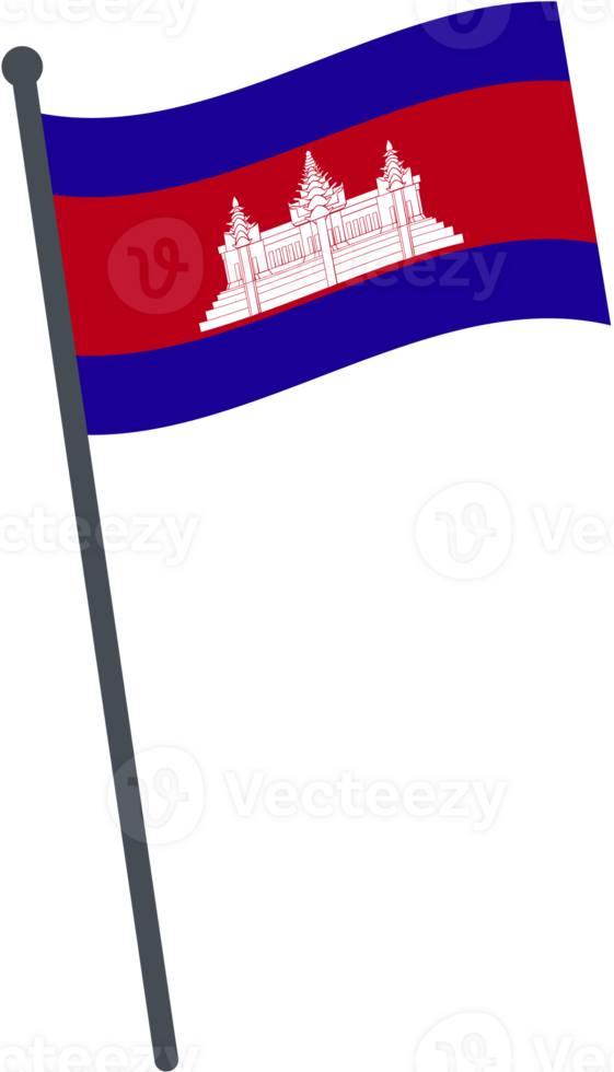 Cambodia flag waving on pole. national flag pole transparent. png