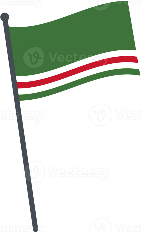 Chechen Republic flag waving on pole. national flag pole transparent. png
