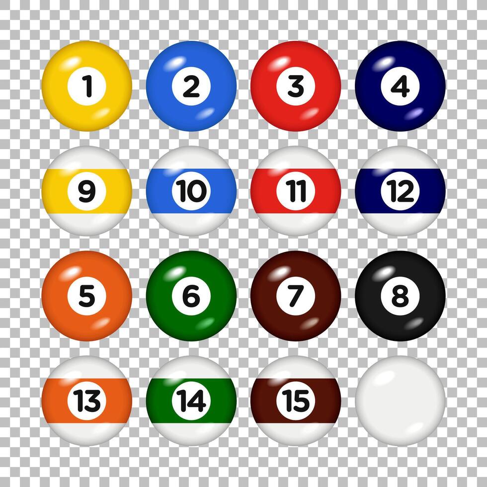 Billiard, pool balls with numbers collection. 3d objects Realistic glossy ball vector