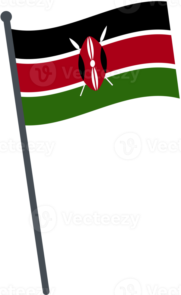 Kenya flag waving on pole. national flag pole transparent. png