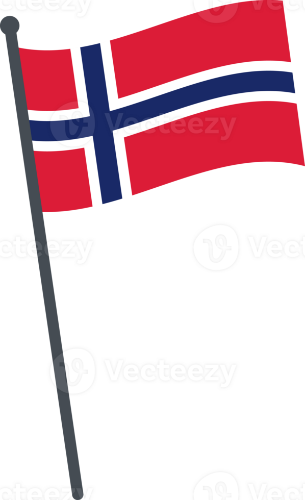 Norway flag waving on pole. national flag pole transparent. png