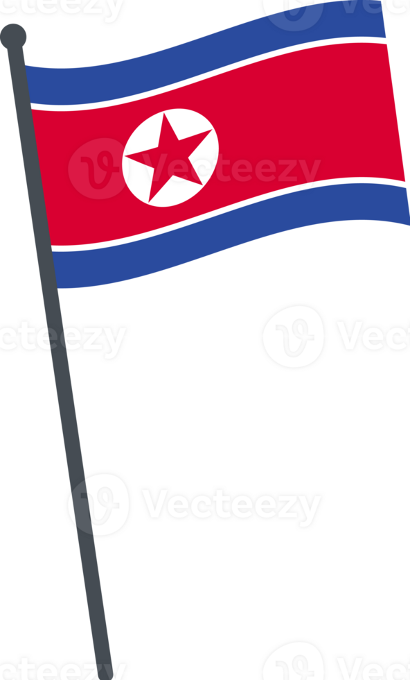 North Korea flag waving on pole. national flag pole transparent. png