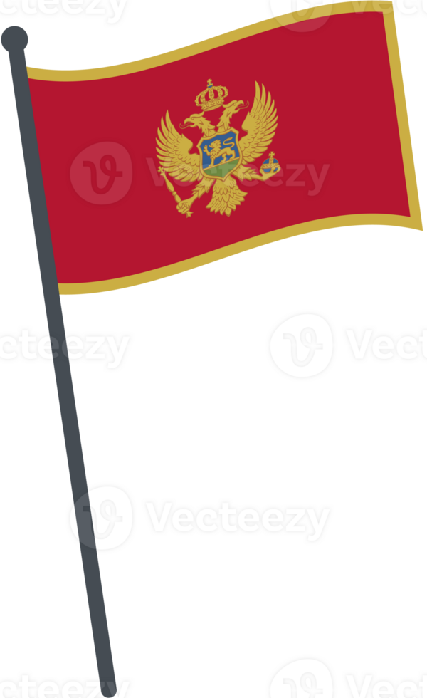 Montenegro flag waving on pole. national flag pole transparent. png