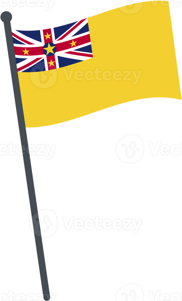 Niue flag waving on pole. national flag pole transparent. png