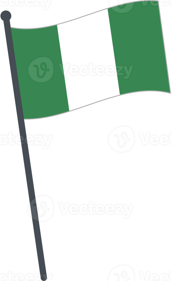 Nigeria flag waving on pole. national flag pole transparent. png