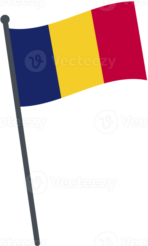 chad flag waving on pole. national flag pole transparent. png
