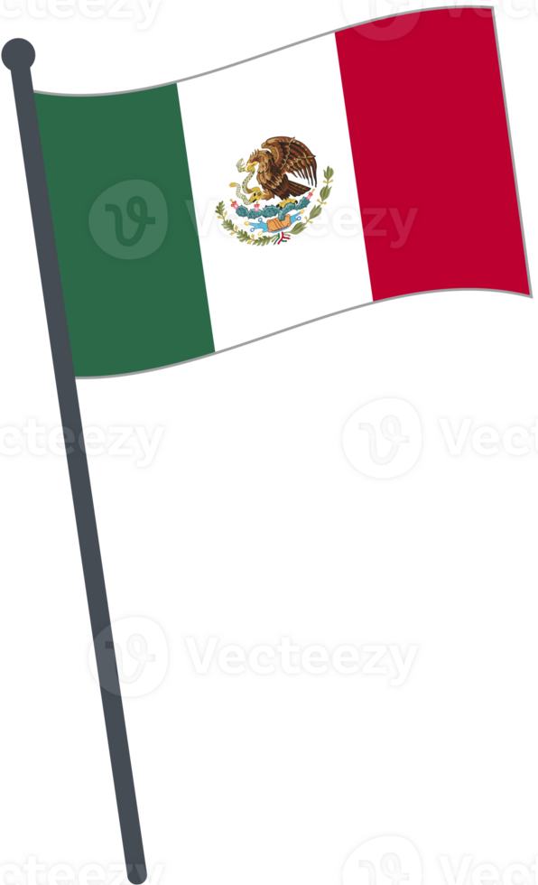 Mexico flag waving on pole. national flag pole transparent. png