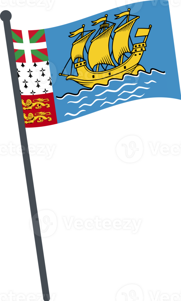 Saint Pierre and Miquelon flag waving on pole. national flag pole transparent. png