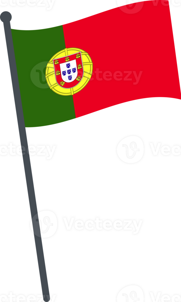 Portugal flag waving on pole. national flag pole transparent. png