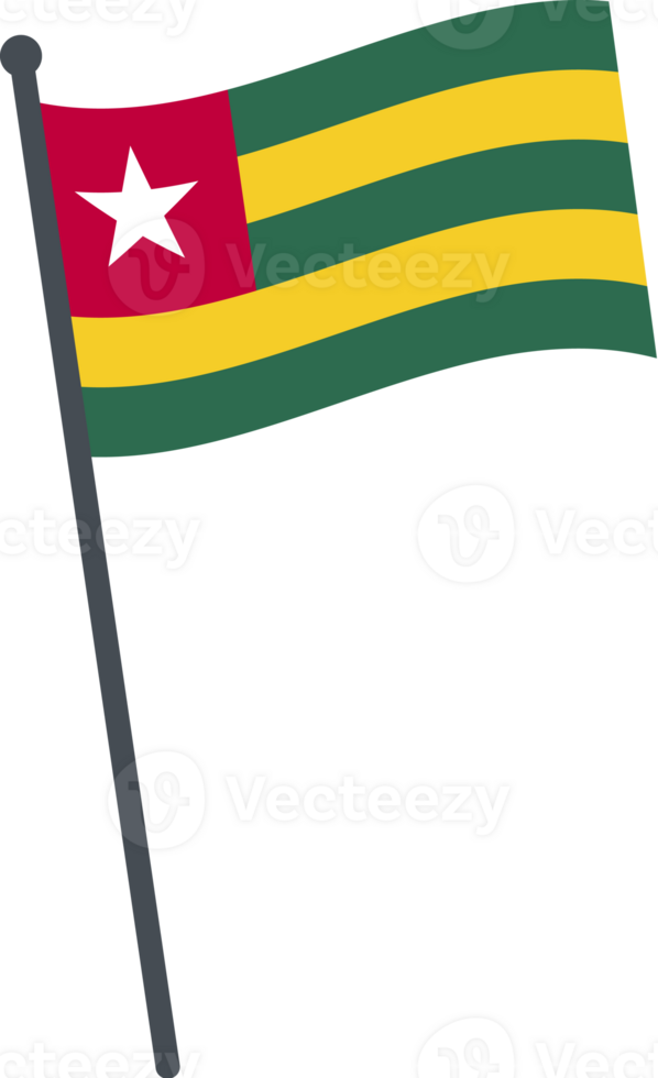 Togo flag waving on pole. national flag pole transparent. png