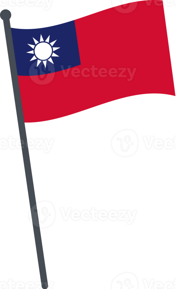 Taiwan flag waving on pole. national flag pole transparent. png