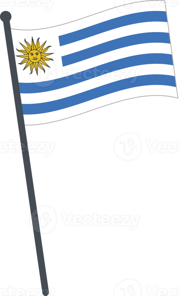 Uruguay flag waving on pole. national flag pole transparent. png