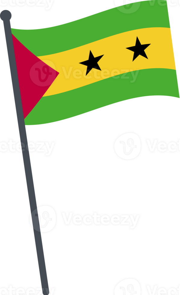 Sao Tome and Principe flag waving on pole. national flag pole transparent. png