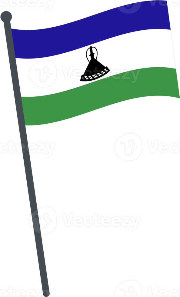 Lesotho flag waving on pole. national flag pole transparent. png