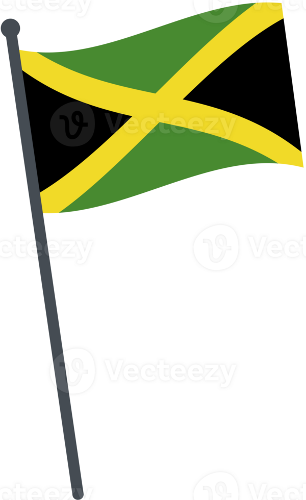 Jamaica flag waving on pole. national flag pole transparent. png