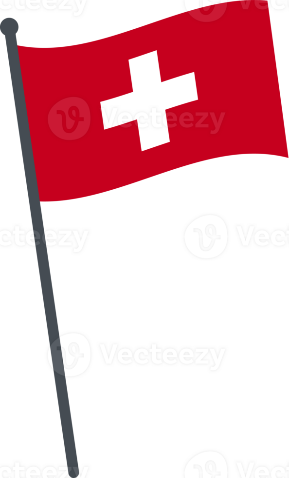 Switzerland flag waving on pole. national flag pole transparent. png