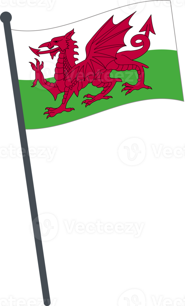 Wales flag waving on pole. national flag pole transparent. png