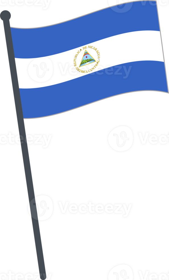 Nicaragua flag waving on pole. national flag pole transparent. png