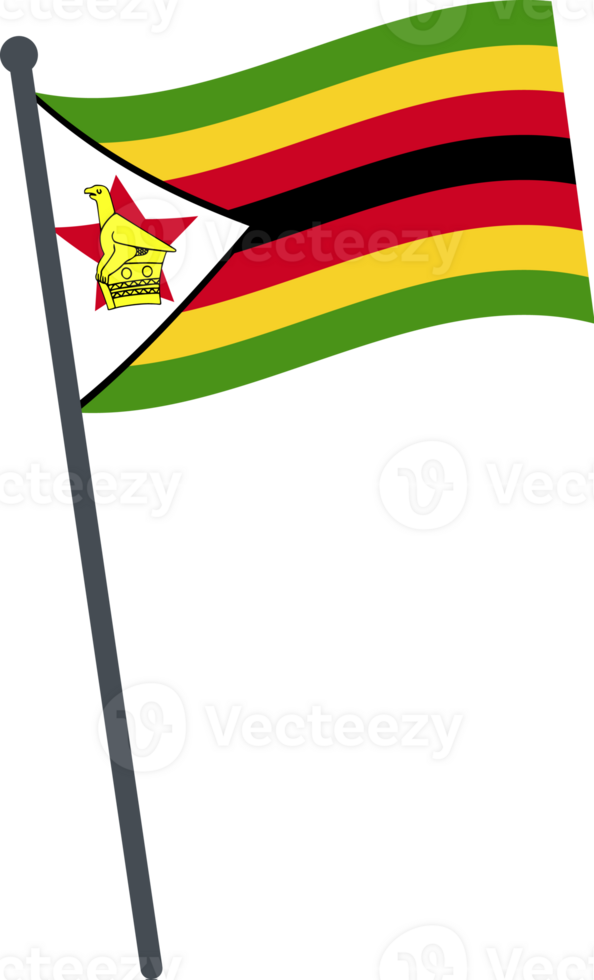 Zimbabwe flag waving on pole. national flag pole transparent. png
