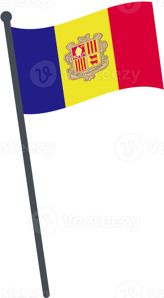 andorra flag waving on pole. national flag pole transparent. png