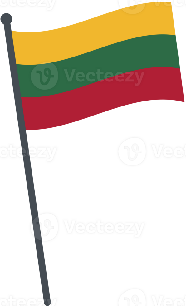 Lithuania flag waving on pole. national flag pole transparent. png