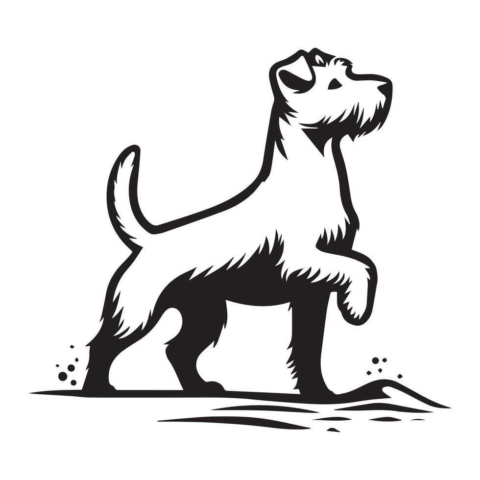 Oeste tierras altas blanco terrier en ventoso playa ilustración en negro y blanco vector