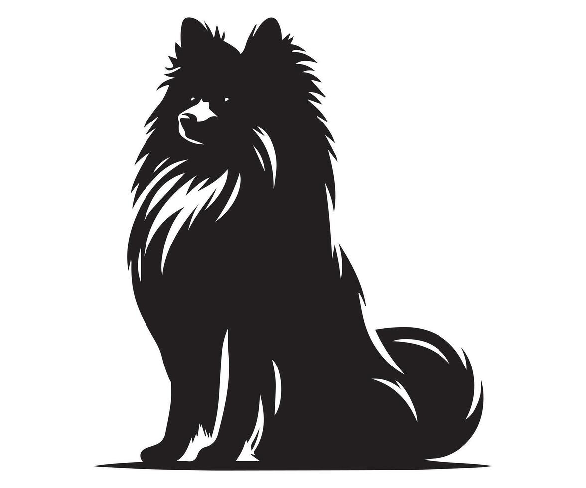 illustration of A Pomeranian Dog sitting in black and white vector