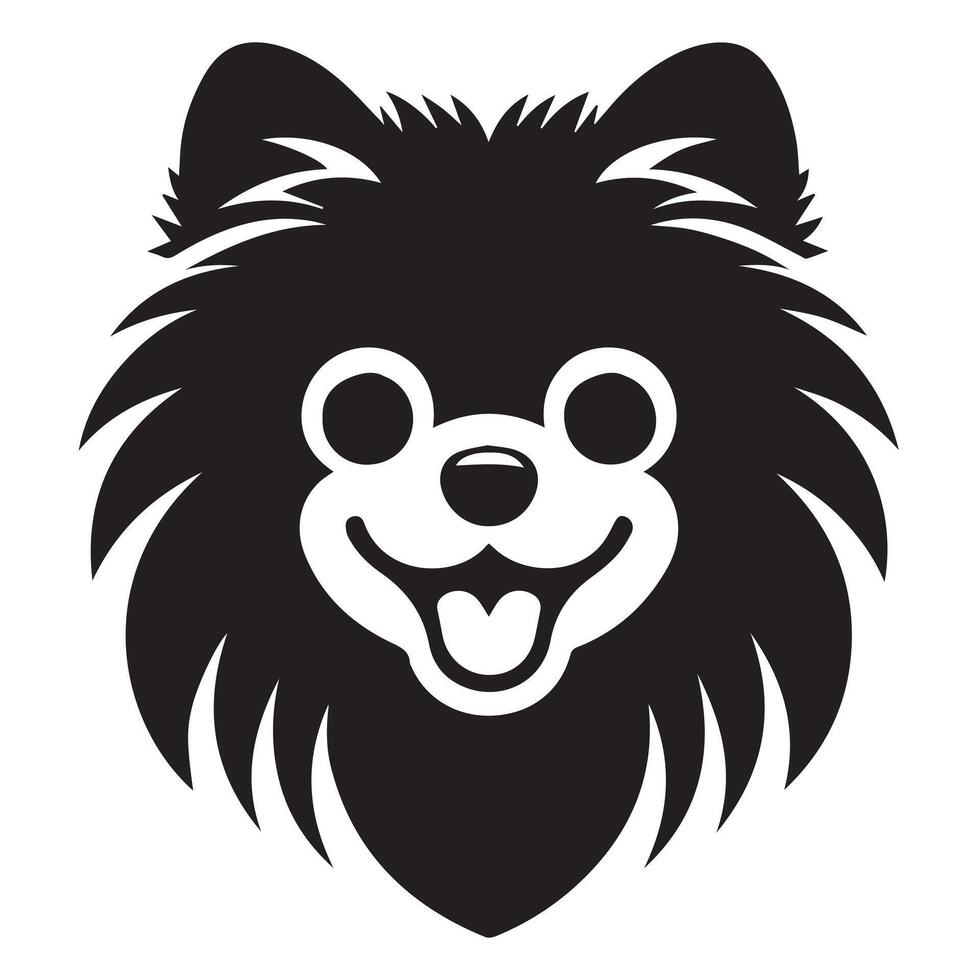 Pomeranian Dog - A playful Pomeranian face illustration in black and white vector