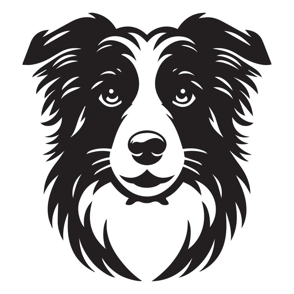 Dog - A Loving Border Collie dog face illustration in black and white vector