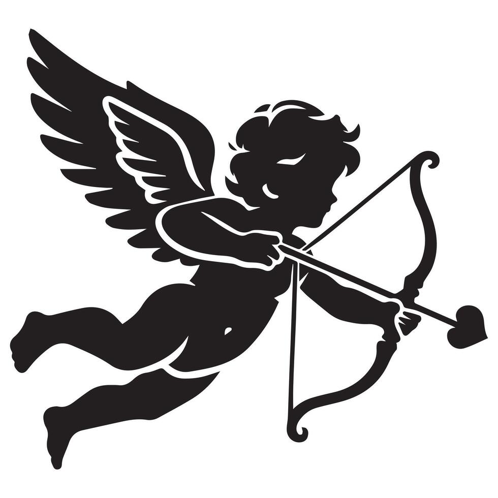 a baby angel Releasing an Arrow silhouette vector