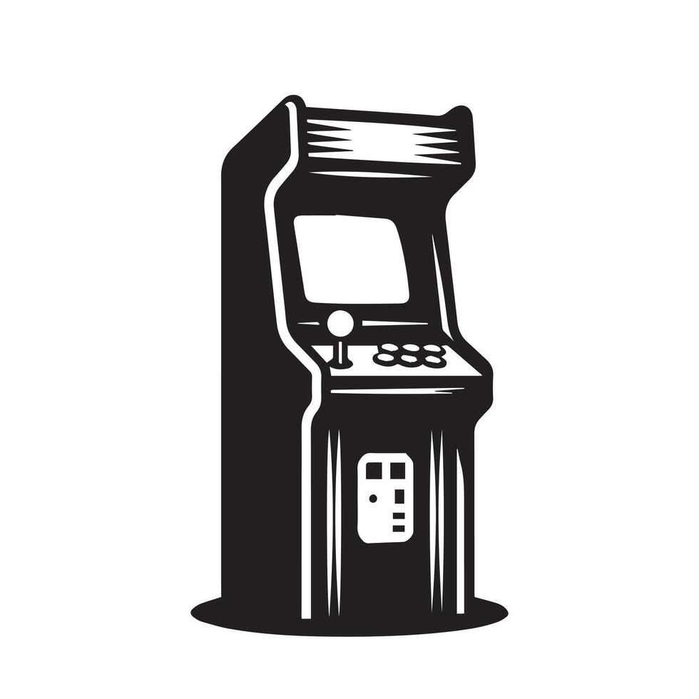 black and white silhouette illustration of a vintage arcade vector