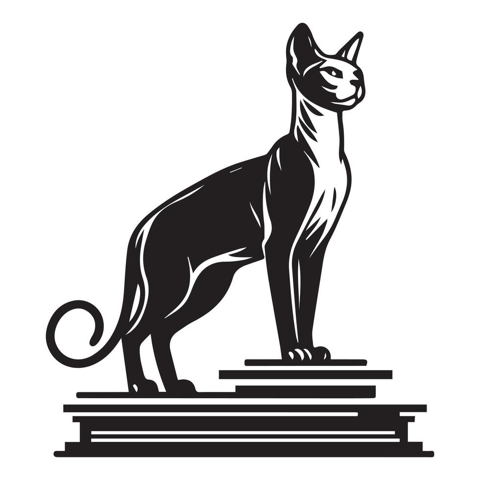 illustration of A proud Sphynx cat standing in black and white vector